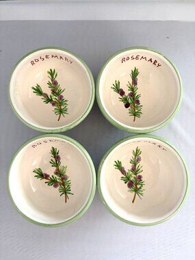 Williams Sonoma Footed Condiment Bowls Rosemary Design Set of 4